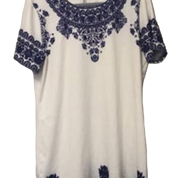 Xenia Boutique White Dress‎ with Blue Accents Size XL EUC C11 - Picture 1 of 3